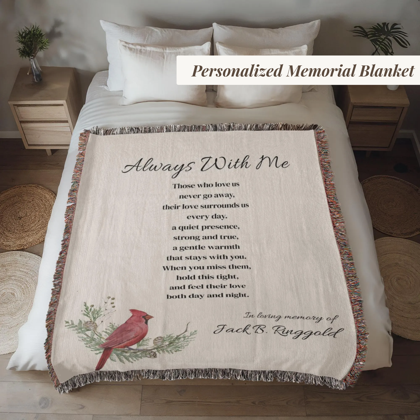 Personalized Cardinal Memorial Blanket – Custom Sympathy Gift for Loss of Loved One