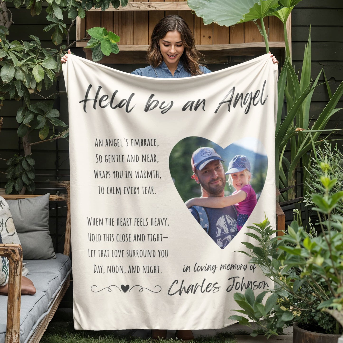Held By An Angel - Personalized Memorial Blanket